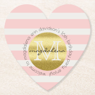 Trendy Monogramm-GoldGlitzer erröten rosa Streifen Untersetzer