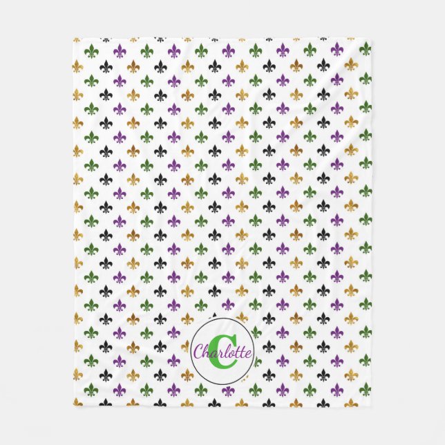 Trendy Monogramm-Karneval-Lilie Fleecedecke (Vorderseite)