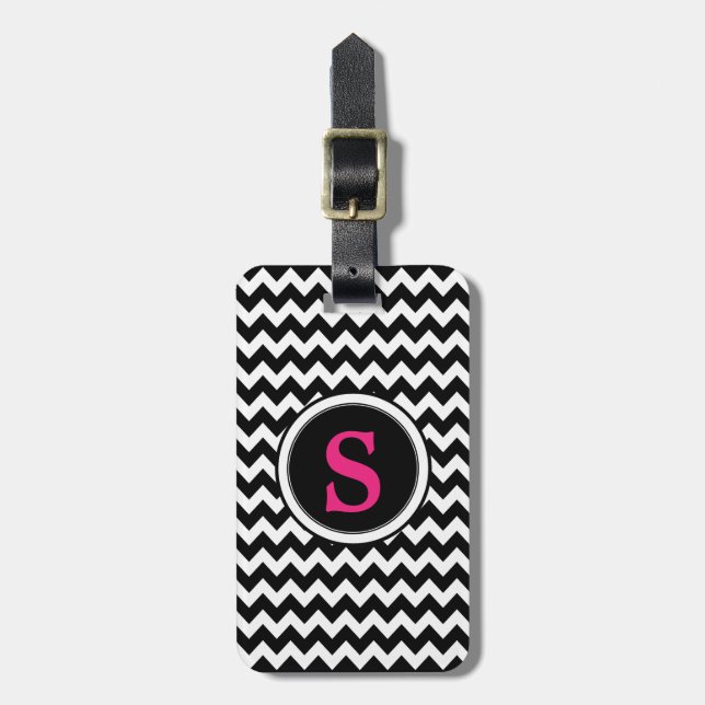 Trendy Monogramm-Zickzack Gepäckanhänger (Vorderseite vertikal)