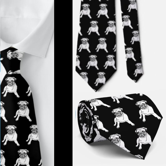 Trendy Mops Dog Black Classic Moderne Neck Tie Krawatte (Von Creator hochgeladen)
