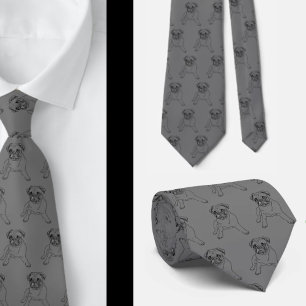 Trendy Mops Dog Gray Classic Moderne Neck Tie Krawatte