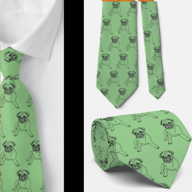 Trendy Mops Dog Green Classic Moderne Neck Tie Krawatte (Von Creator hochgeladen)