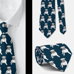 Trendy Mops Dog Navy Blue Classic Moderne Neck Tie Krawatte