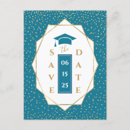 Trendy Mosaic Blue Geometric Graduation Party Ankündigungspostkarte