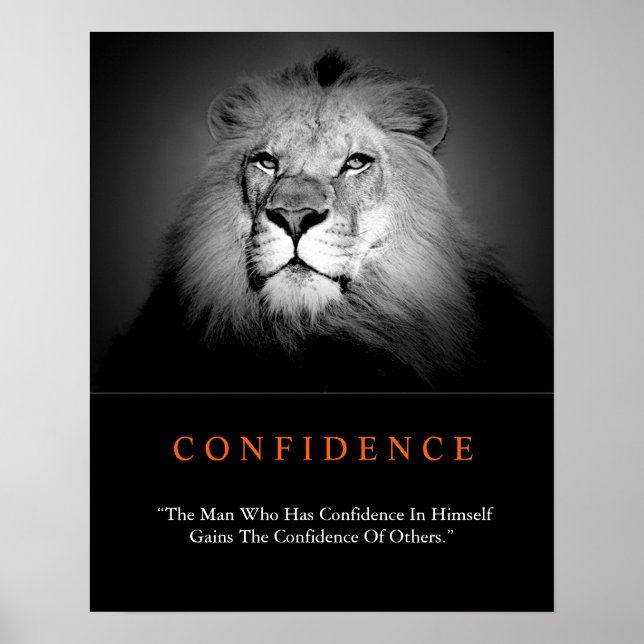 Trendy Motivierend Confidence Lion Schwarz-weiß Poster (Vorne)