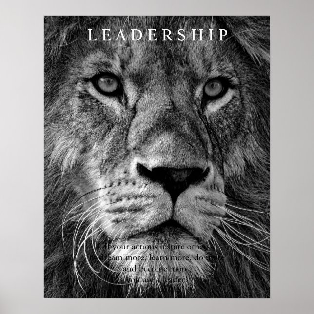 Trendy Motivierend Leadership Lion Black & White Poster (Vorne)