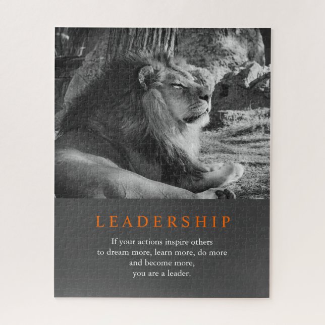 Trendy Motivierend Leadership Lion Black & White Puzzle (Vertikal)