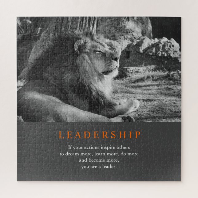 Trendy Motivierend Leadership Lion Black & White Puzzle (Vertikal)