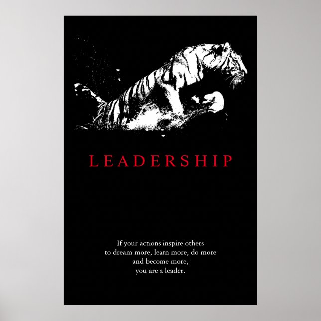 Trendy Motivierend Leadership Tiger Schwarz-weiß Poster (Vorne)