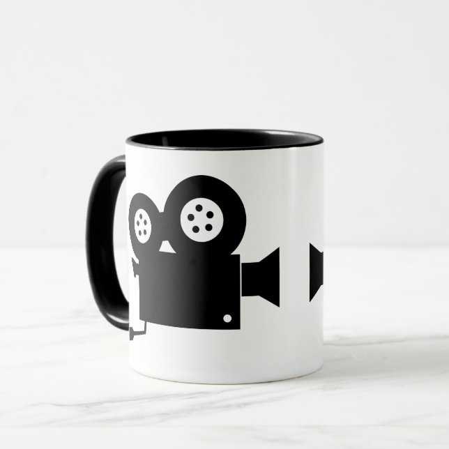 TRENDY MOVIE KAMERA IN SCHWARZ UND WEISS TASSE (Vorderseite Links)