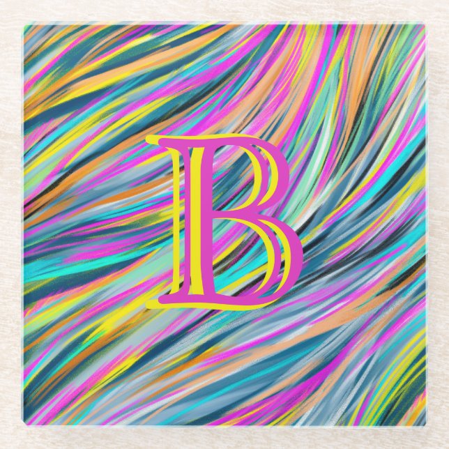 Trendy Multicolor Neon Psychedelic Monogram Glasuntersetzer (Vorderseite)
