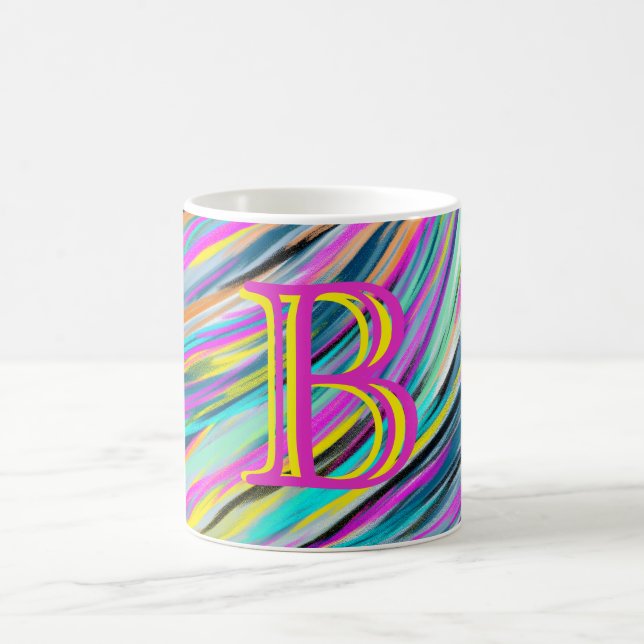 Trendy Multicolor Neon Psychedelic Monogram Kaffeetasse (Mittel)