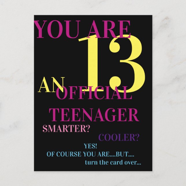 Trendy Multicolor Offiziell Teenager 13. Geburtsta Postkarte (Vorderseite)
