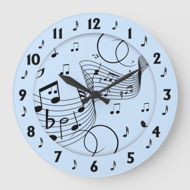 Trendy Music Design Blau Große Wanduhr (Vorderseite)