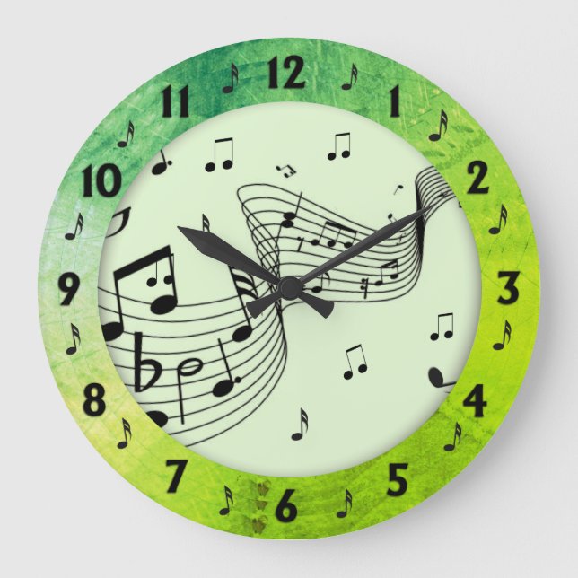 Trendy Music Green Round Wall Große Wanduhr (Vorderseite)