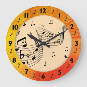 Trendy Music Mandarine Round Wall Große Wanduhr