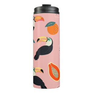 Trendy Muster mit Toucan und abstrakten tropischen Thermosbecher