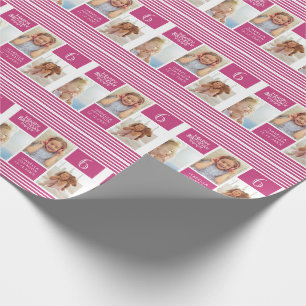 Trendy Muster Pink Streifen Foto Collage Geburtsta Geschenkpapier