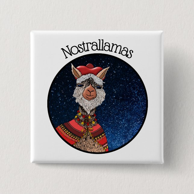 Trendy Mystical Nostradamus Llama Pun Halloween Button (Vorderseite)
