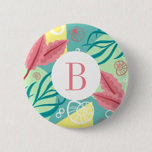 Trendy Nautical Seashells Seaweed   Monogramm Button