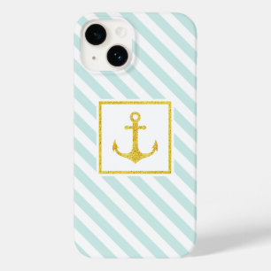 Trendy Nautical Stripes Imitate Glitzer Anchor Cas Case-Mate iPhone 14 Hülle