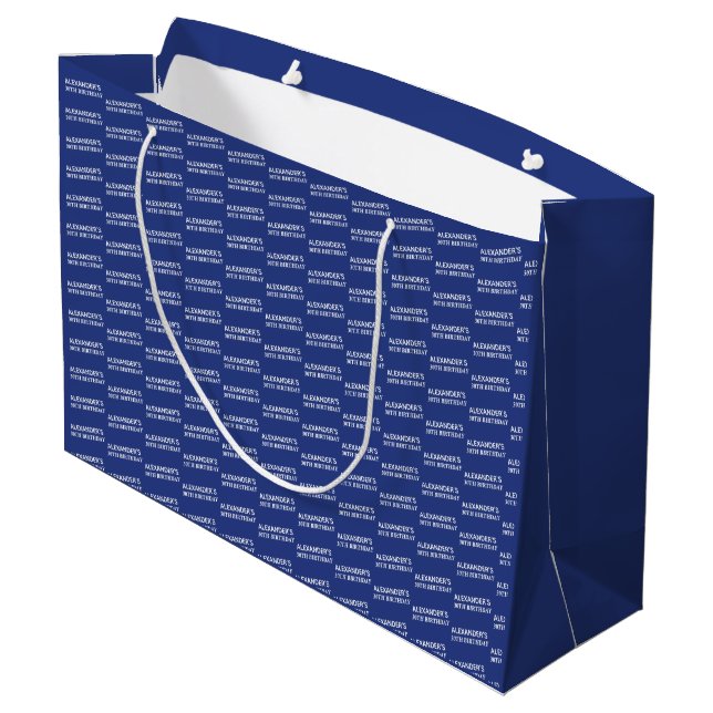 Trendy Navy 30. Geburtstagsname Große Geschenktüte (Rückseite Schrägansicht)