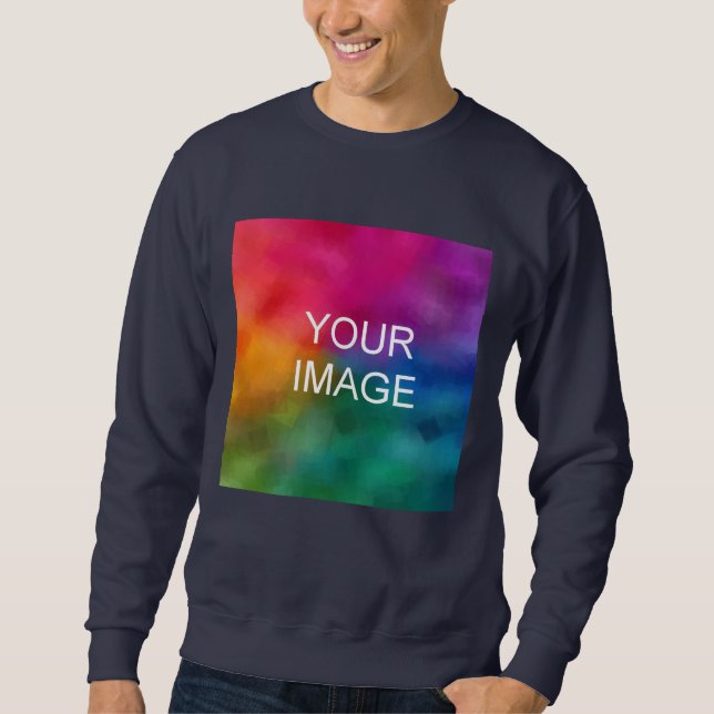Trendy Navy Blue Custom Add Image Logo Sweatshirt (Vorderseite)