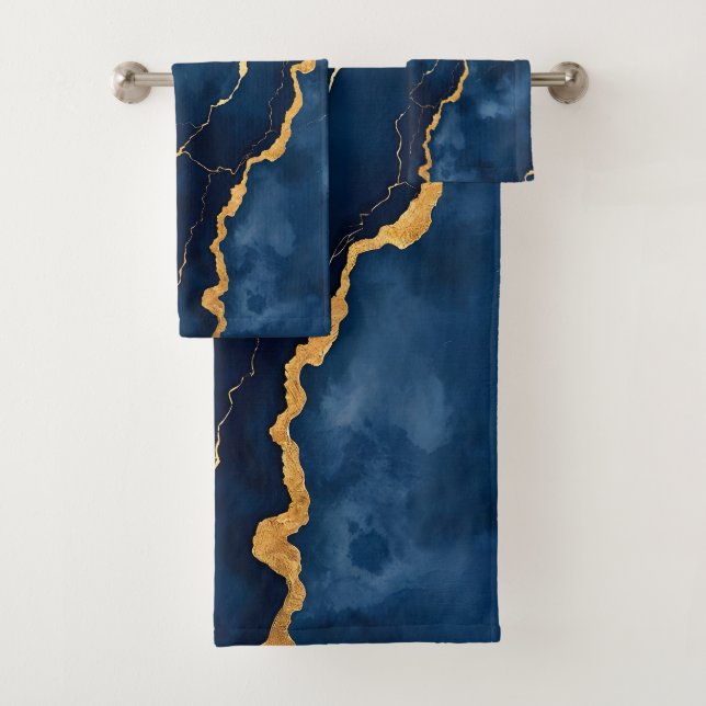 Trendy Navy Blue Gold Marble Collection Badhandtuch Set (Insitu)