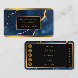 Trendy Navy Blue Gold Marble Collection Visitenkarte