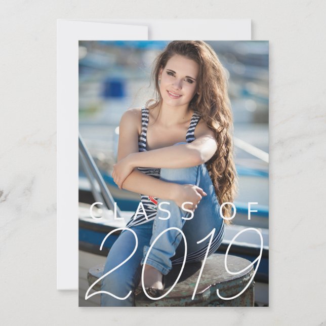 Trendy Navy Blue Graduation Party Vertikales Foto Einladung (Vorderseite)