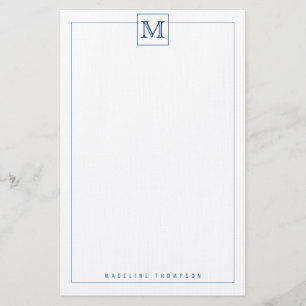 Trendy Navy Blue Initial Monogram Square Grenze Briefpapier