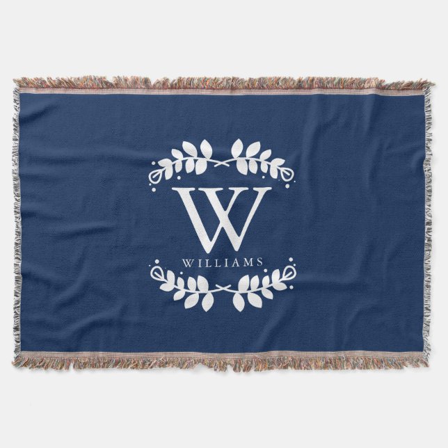Trendy Navy Blue Monogram Decke (Vorderseite)