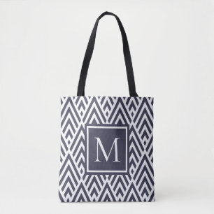 Trendy Navy Blue Monogram Diamond Muster