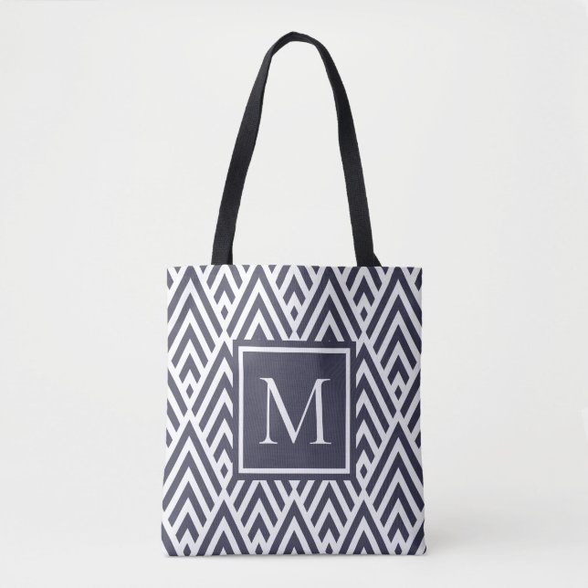 Trendy Navy Blue Monogram Diamond Muster (Vorderseite)