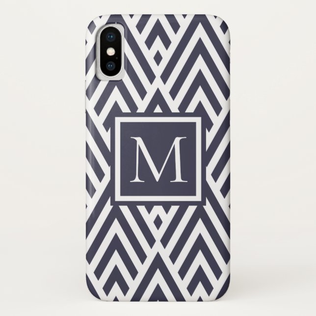 Trendy Navy Blue Monogram Diamond Muster Case-Mate iPhone Hülle (Rückseite)