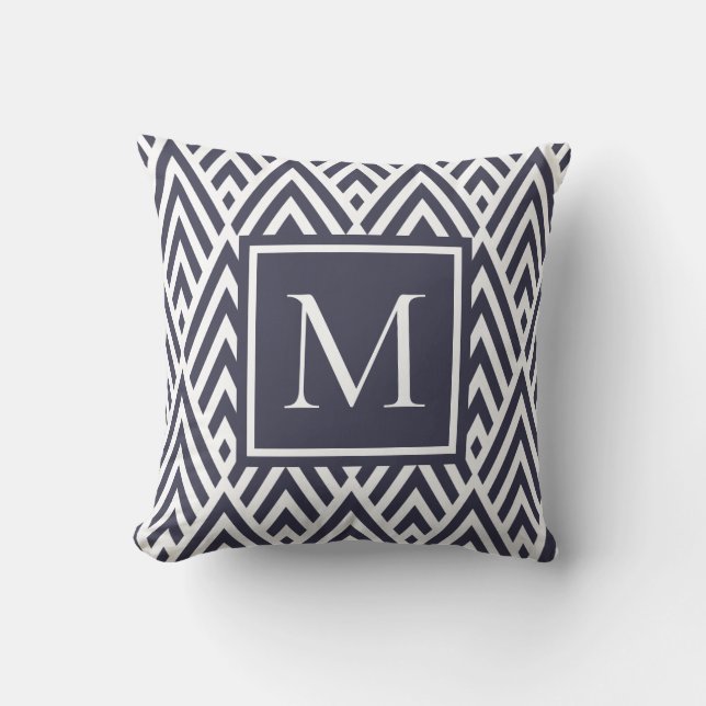 Trendy Navy Blue Monogram Diamond Muster Kissen (Vorderseite)