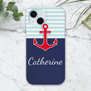 Trendy Navy Blue Nautical Red Anchor Design Case-Mate iPhone Hülle