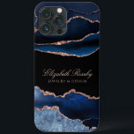 Trendy Navy Blue Rose Gold Black Business Case-Mate iPhone Hülle<br><div class="desc">Modernes elegantes Navy Blue Rose Gold Black Business iPhone Case. Herrliches, vielseitiges Design, das auf der Trend Marine blau agate Geode Aquarell Stil abstrakte Kunst mit Rose Gold Glitzer Akzente. Der Hintergrund wird in Schwarz angezeigt, wobei der in Rose goldfarbene Rosa eingeblendete Text individuell angepasst werden kann. Personalisieren Sie Ihren...</div>