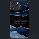 Trendy Navy Blue Rose Gold Black Business Case-Mate iPhone Hülle<br><div class="desc">Modernes elegantes Navy Blue Rose Gold Black Business iPhone Case. Herrliches, vielseitiges Design, das auf der Trend Marine blau agate Geode Aquarell Stil abstrakte Kunst mit Rose Gold Glitzer Akzente. Der Hintergrund wird in Schwarz angezeigt, wobei der in Rose goldfarbene Rosa eingeblendete Text individuell angepasst werden kann. Personalisieren Sie Ihren...</div>