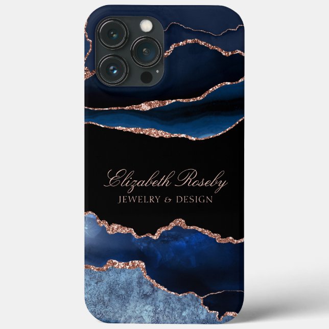 Trendy Navy Blue Rose Gold Black Business Case-Mate iPhone Hülle (Rückseite)