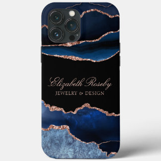 Trendy Navy Blue Rose Gold Black Business iPhone 13 Pro Max Hülle