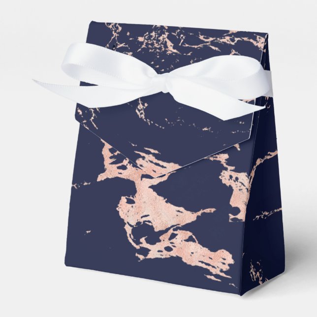 Trendy Navy Blue Rose Gold Foil Marmor Geschenkschachtel (Vorderseite)