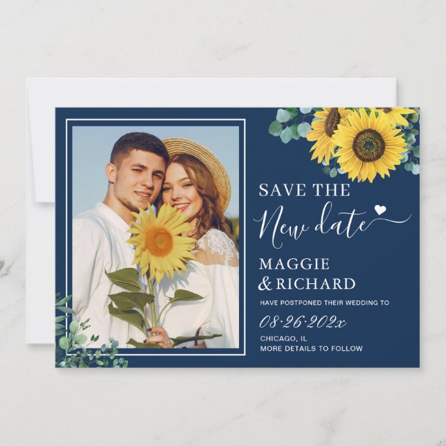 Trendy Navy Blüten Rettete unser neues Datum Save The Date (Vorderseite)