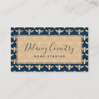 Trendy Navy & Gold Bees Beruflich Visitenkarte