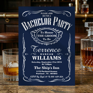 Trendy Navy Typografy Bachelor Party Einladung