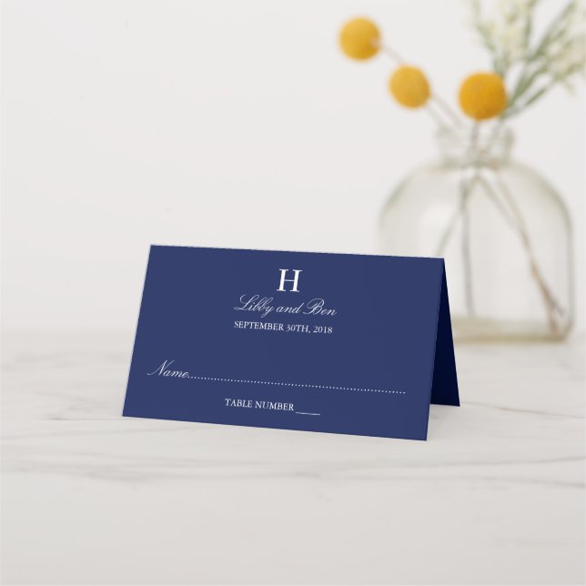 Trendy Navy & White Wedding Platzkarte (Vorderseite)