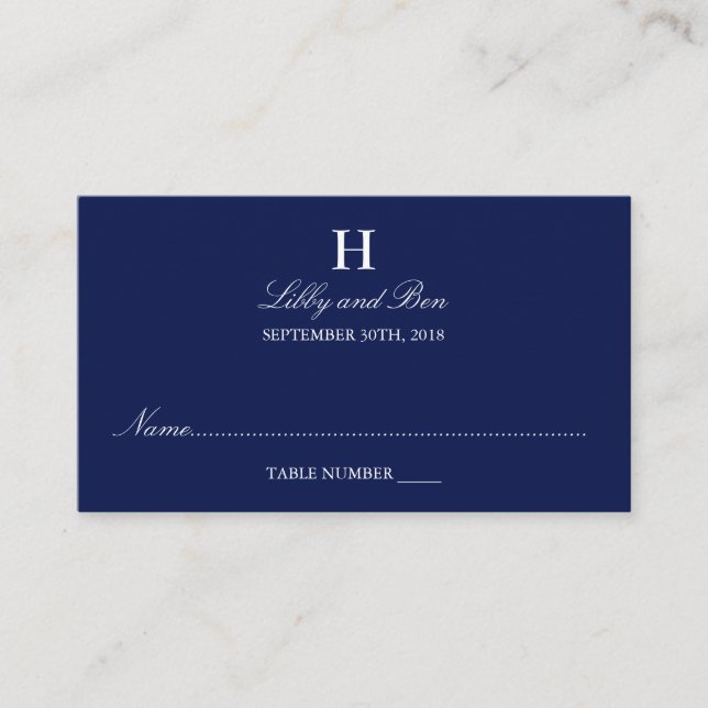 Trendy Navy & White Wedding Platzkarte (Vorderseite)