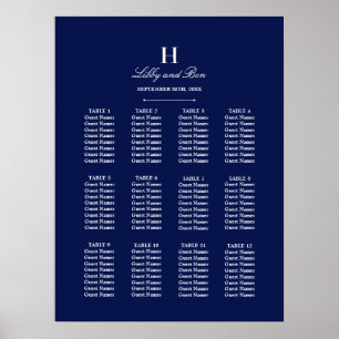 Trendy Navy & White Wedding Seating Chart Poster