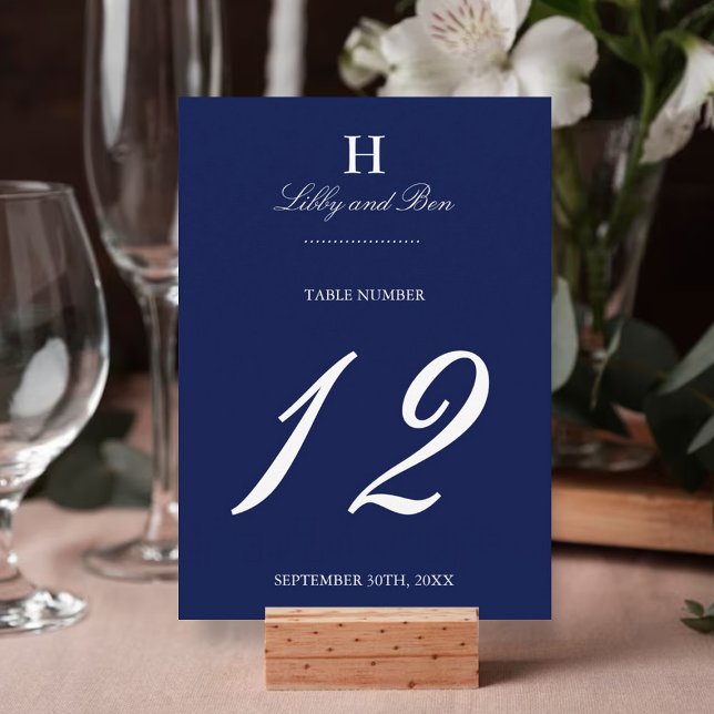 Trendy Navy & White Wedding Tischnummer Cards (Von Creator hochgeladen)