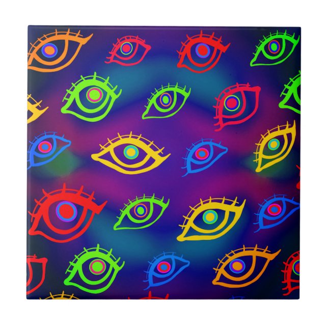 Trendy Neon Colorful Eyes Pattern Fliese (Vorderseite)